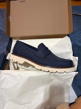 Cole Haan Navy Penny Loafers with Cream Lug Sole